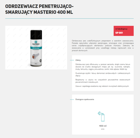MASTERIO ODRDZEWIACZ PENETRUJĄCO SMARUJĄCY SPR03 400ML